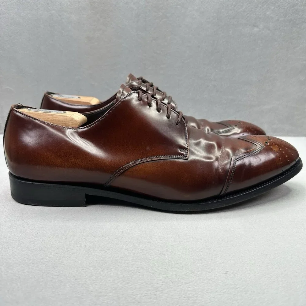 PRADA 2E1608 Mens‎ Size 12 (UK 11) Oxford Brown Polished Leather Dress Shoes